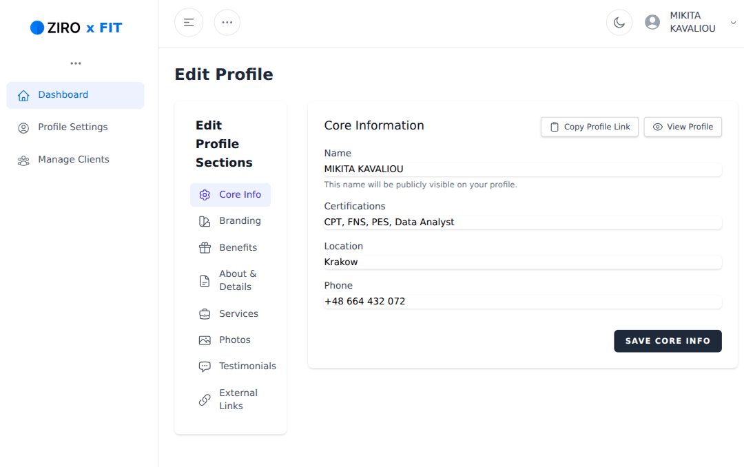ZIRO.FIT - Fitness Trainer Platform